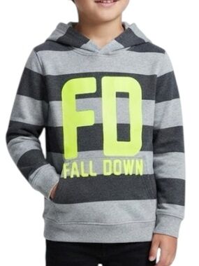 ZARA Kids Streetwear Grunge Grey Stripe Fall-Down Hoodie 7Y